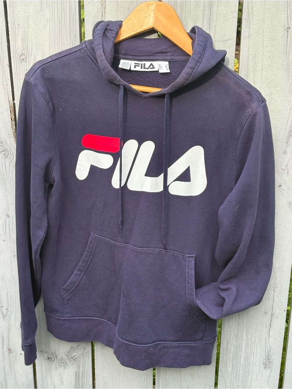 Fila vintage Navy Pullover Hoodie with White and Red Logo